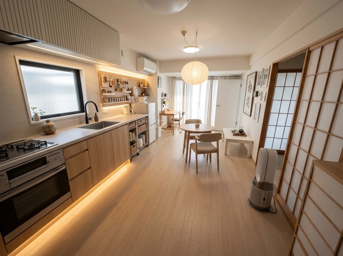 Kitchen interior in Japandi style — photo by GenRoom AI