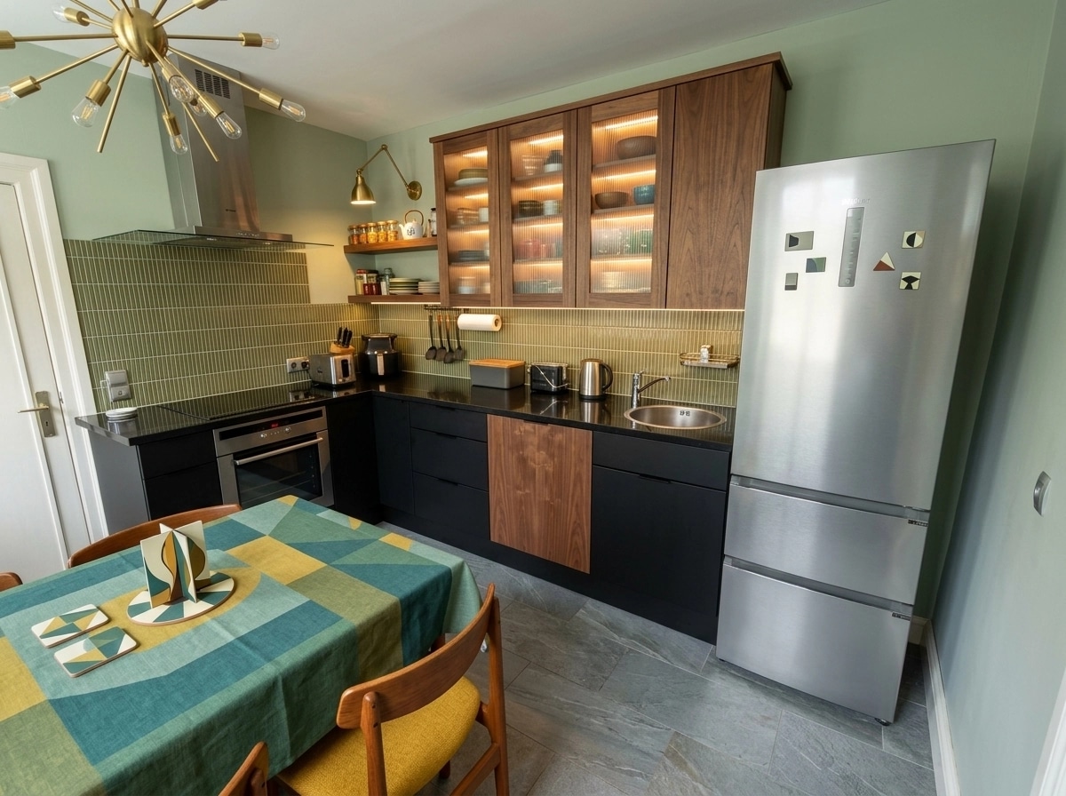 Kitchen interior in Mid-Century Modern style — photo by GenRoom AI