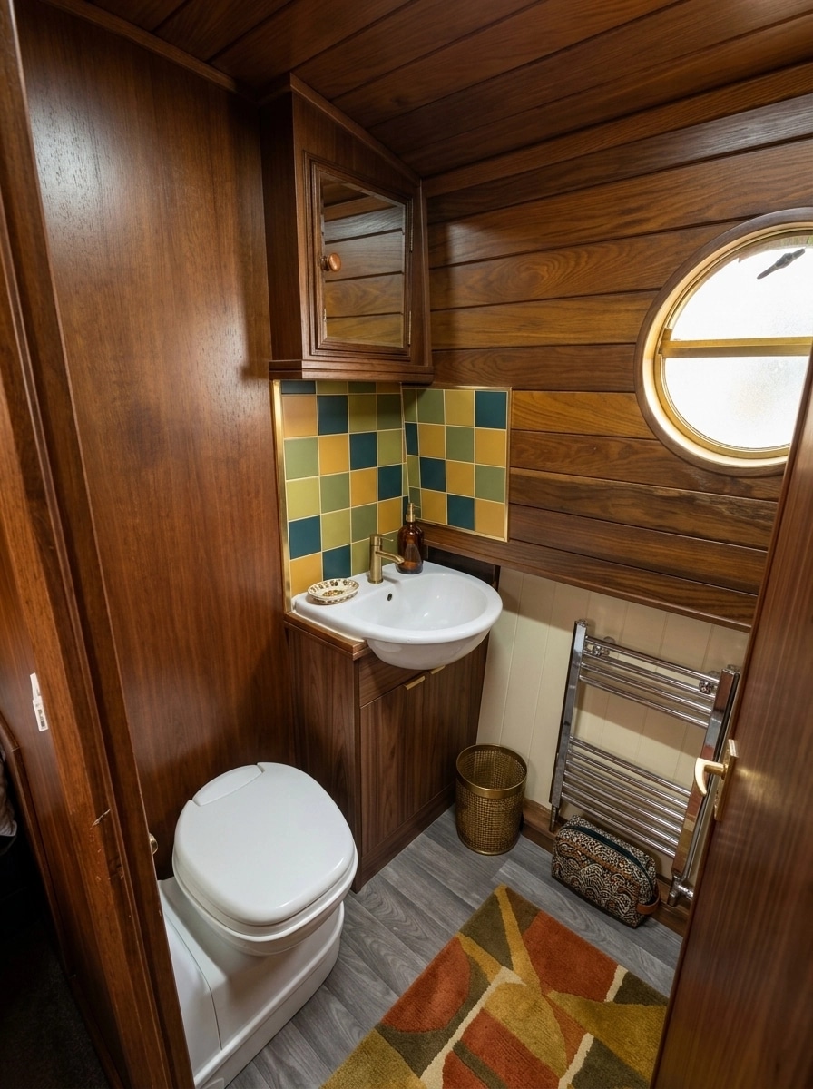 Bathroom interior in Mid-Century Modern style — photo by GenRoom AI