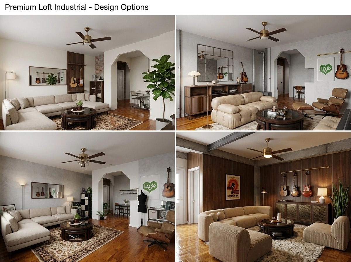 Interior design in Loft / Industrial style — Living Room by GenRoom AI