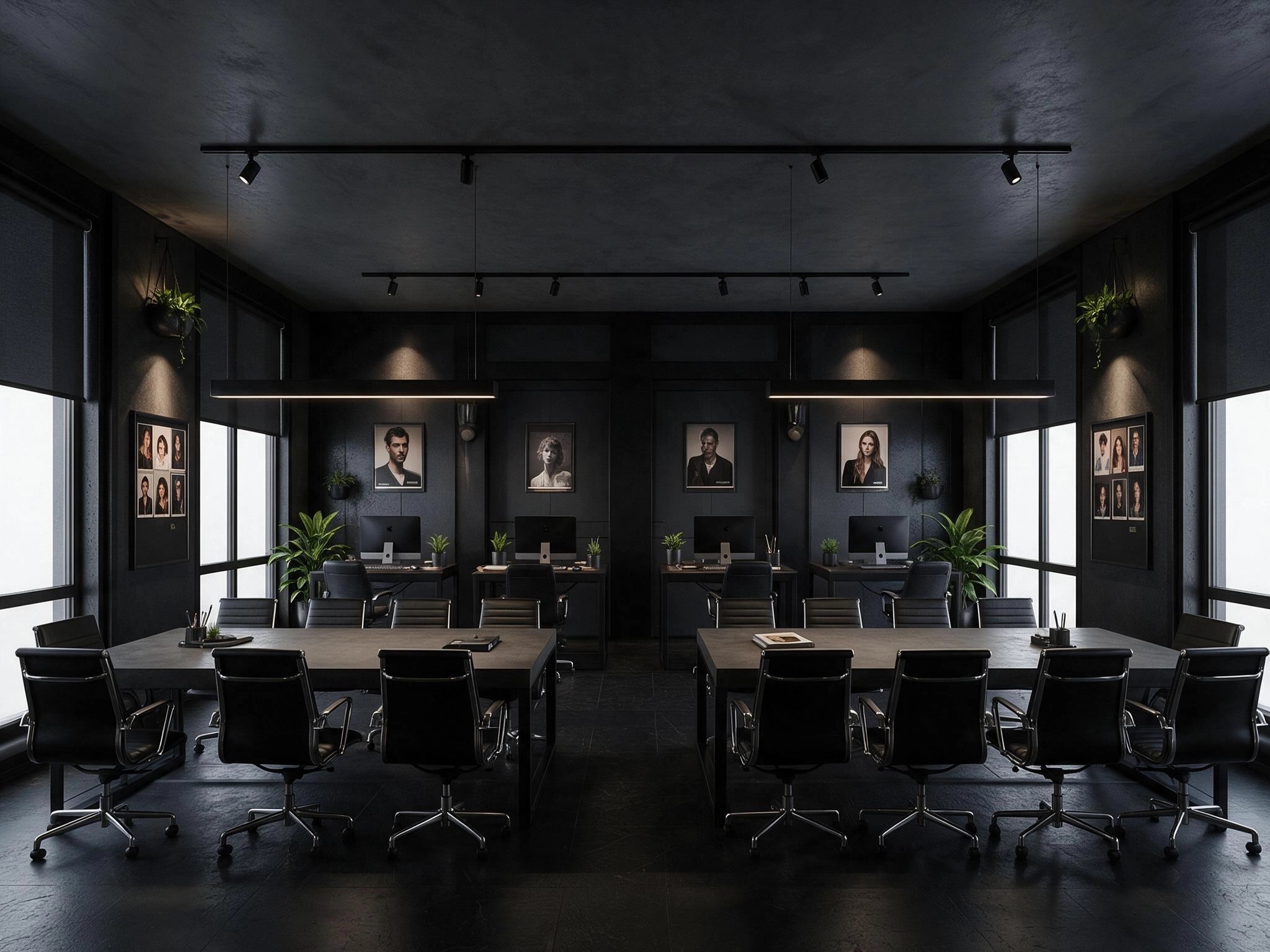 Office interior in Blacktec style — photo by GenRoom AI
