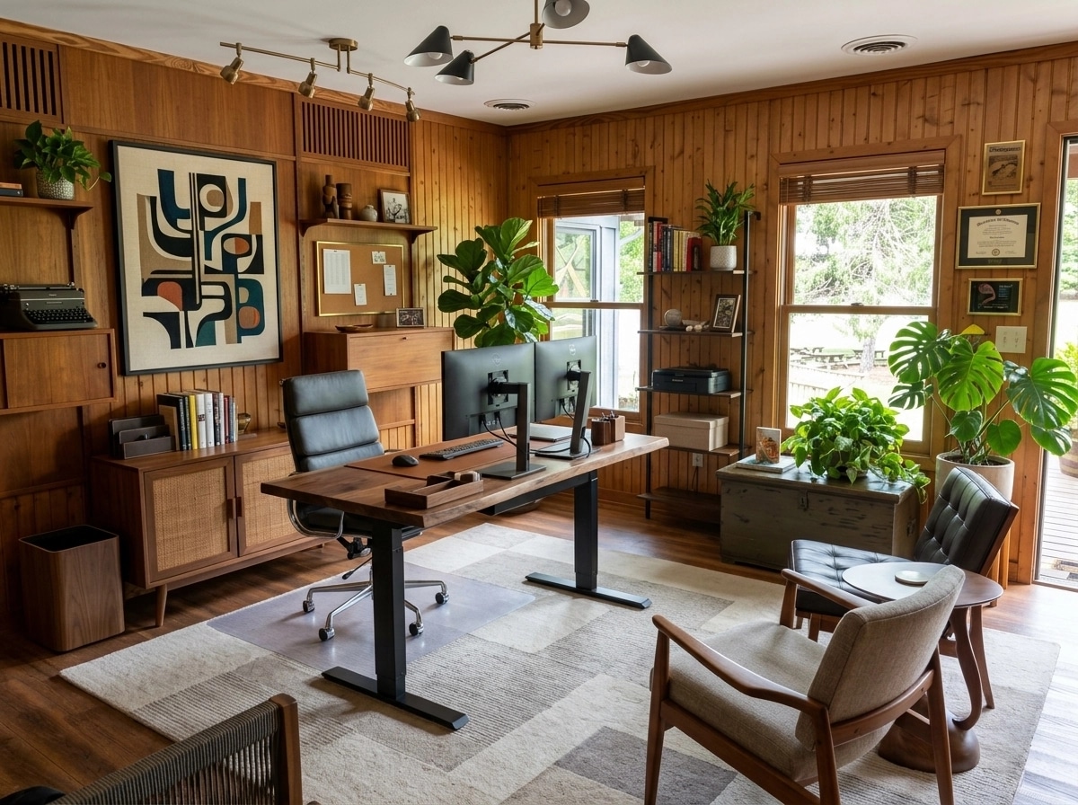 Office interior in Mid-Century Modern style — photo by GenRoom AI