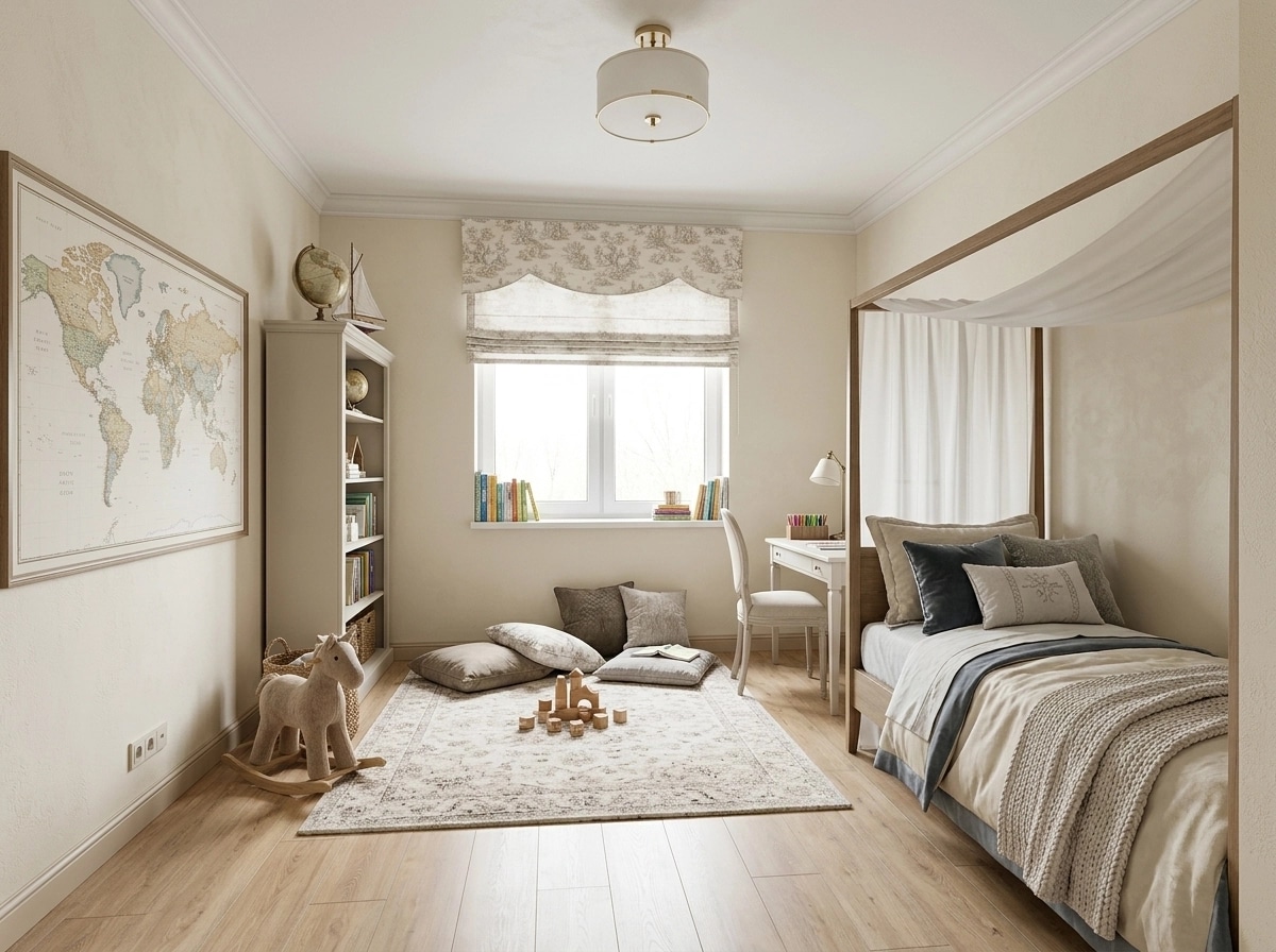Transitional Kids Room design — interior photo by GenRoom AI