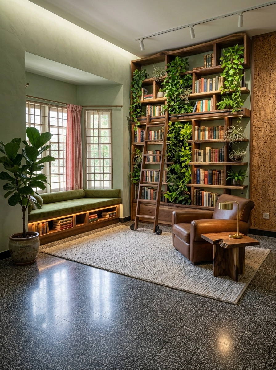 Interior design in Biophilic style — library by GenRoom AI