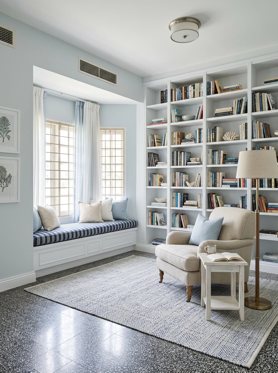 Design de interiores em estilo Coastal / Hamptons — library por GenRoom AI