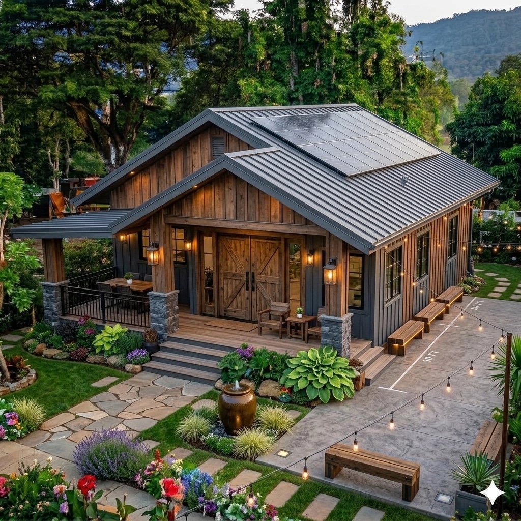 Facade design in Barnhouse Facade style — photo by GenRoom AI
