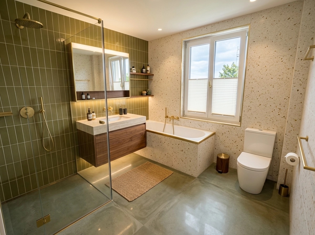 Bathroom interior in Mid-Century Modern style — photo by GenRoom AI