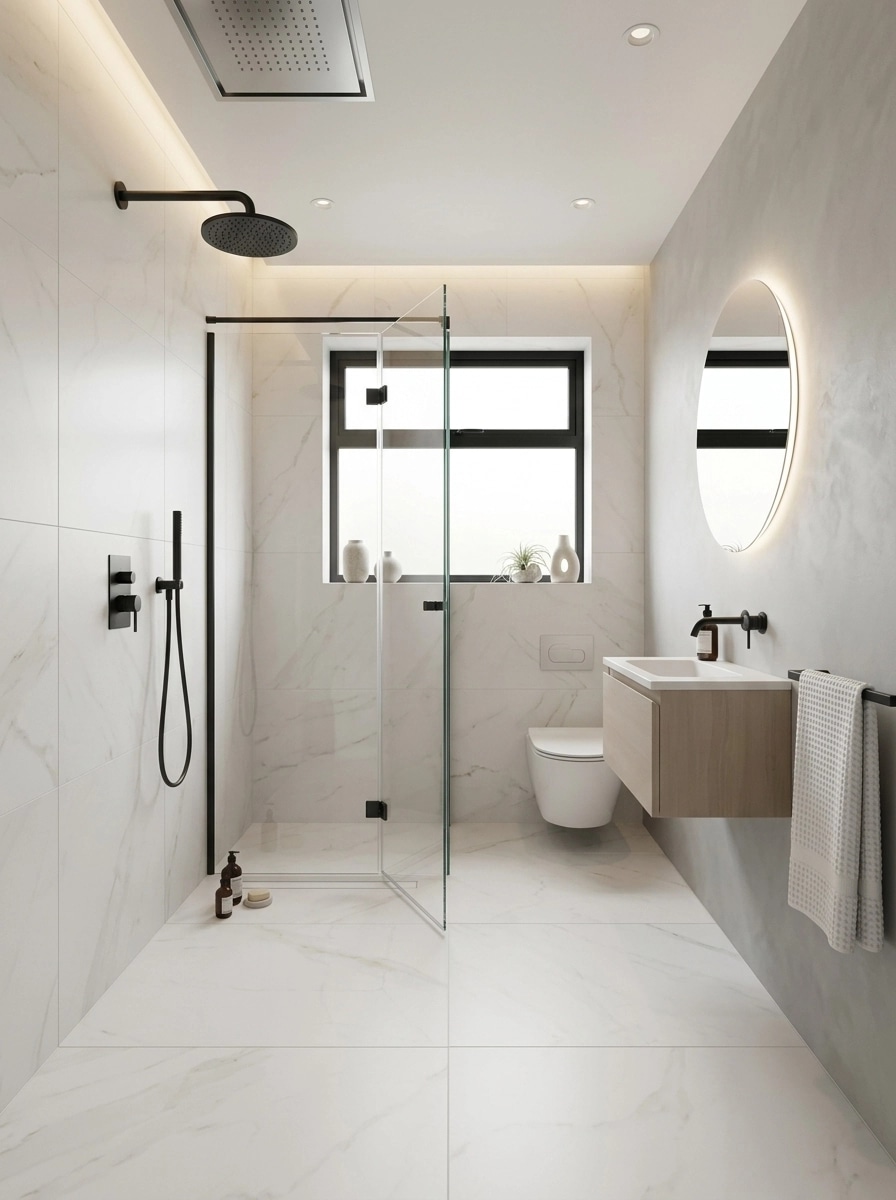Bathroom interior in Minimalism style — photo by GenRoom AI