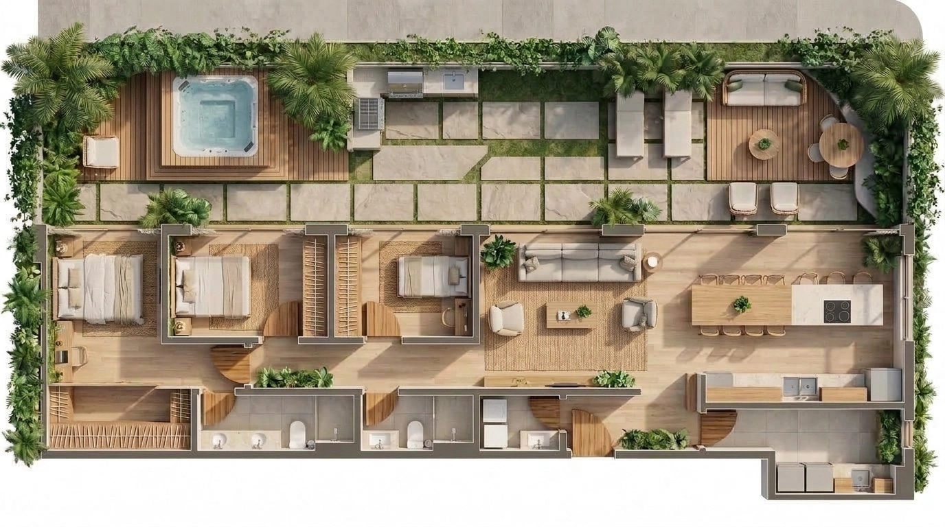 Biophilic Living Room design — interior photo by GenRoom AI