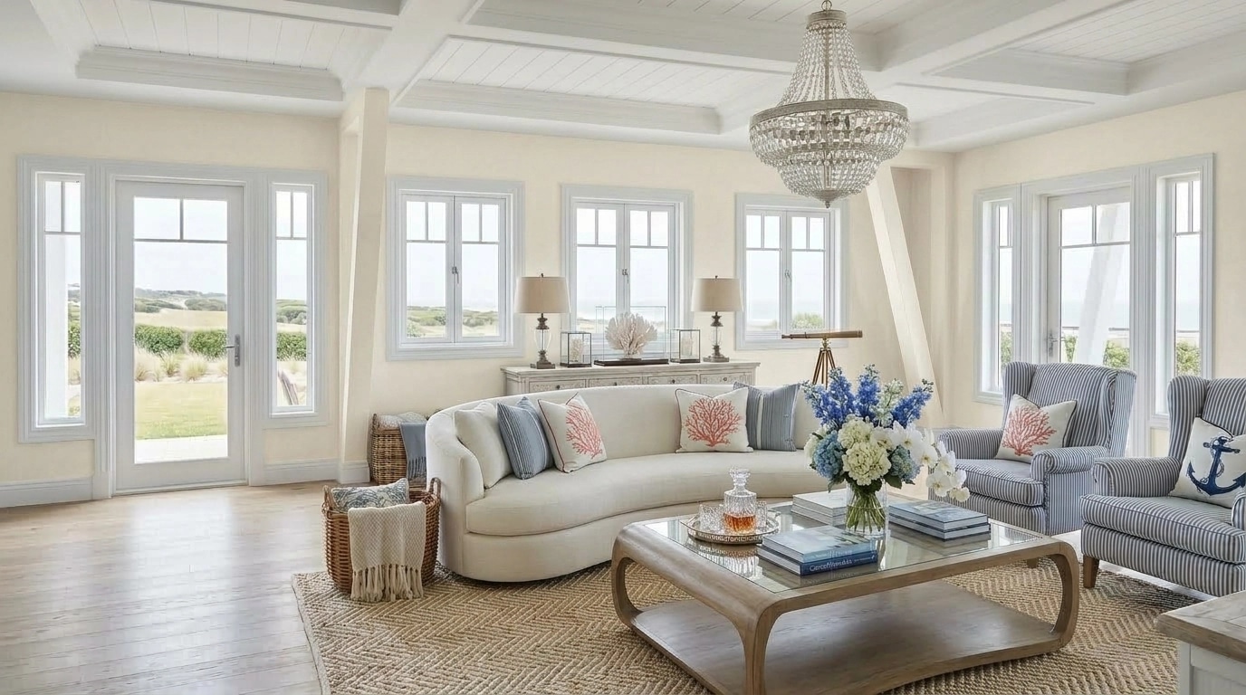 Interior design in Coastal / Hamptons style — Living Room by GenRoom AI