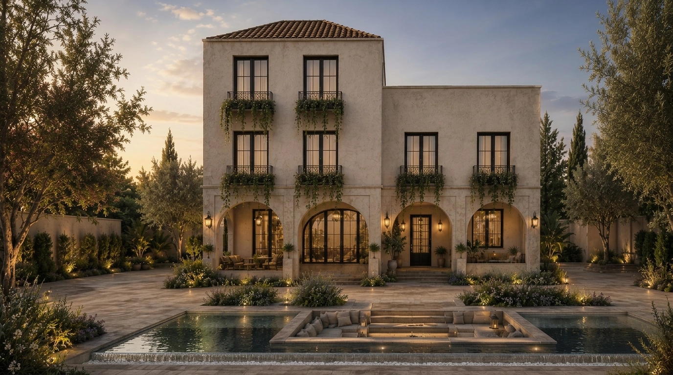 Facade design in Mediterranean Facade style — photo by GenRoom AI