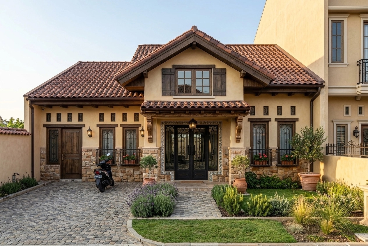 Diseño de fachada en estilo Mediterranean Facade — Fachada por GenRoom AI