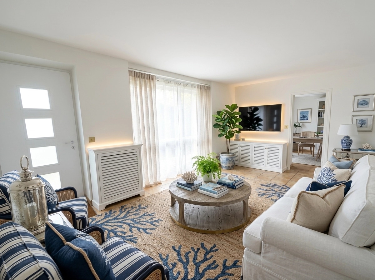 Interior design in Coastal / Hamptons style — Living Room by GenRoom AI