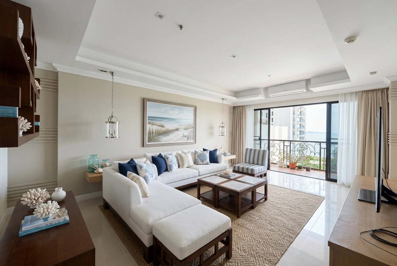 Interior design in Coastal / Hamptons style — Living Room by GenRoom AI