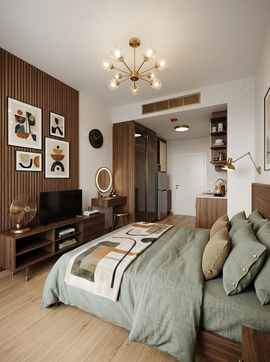 Interior design in Mid-Century Modern style — Bedroom by GenRoom AI