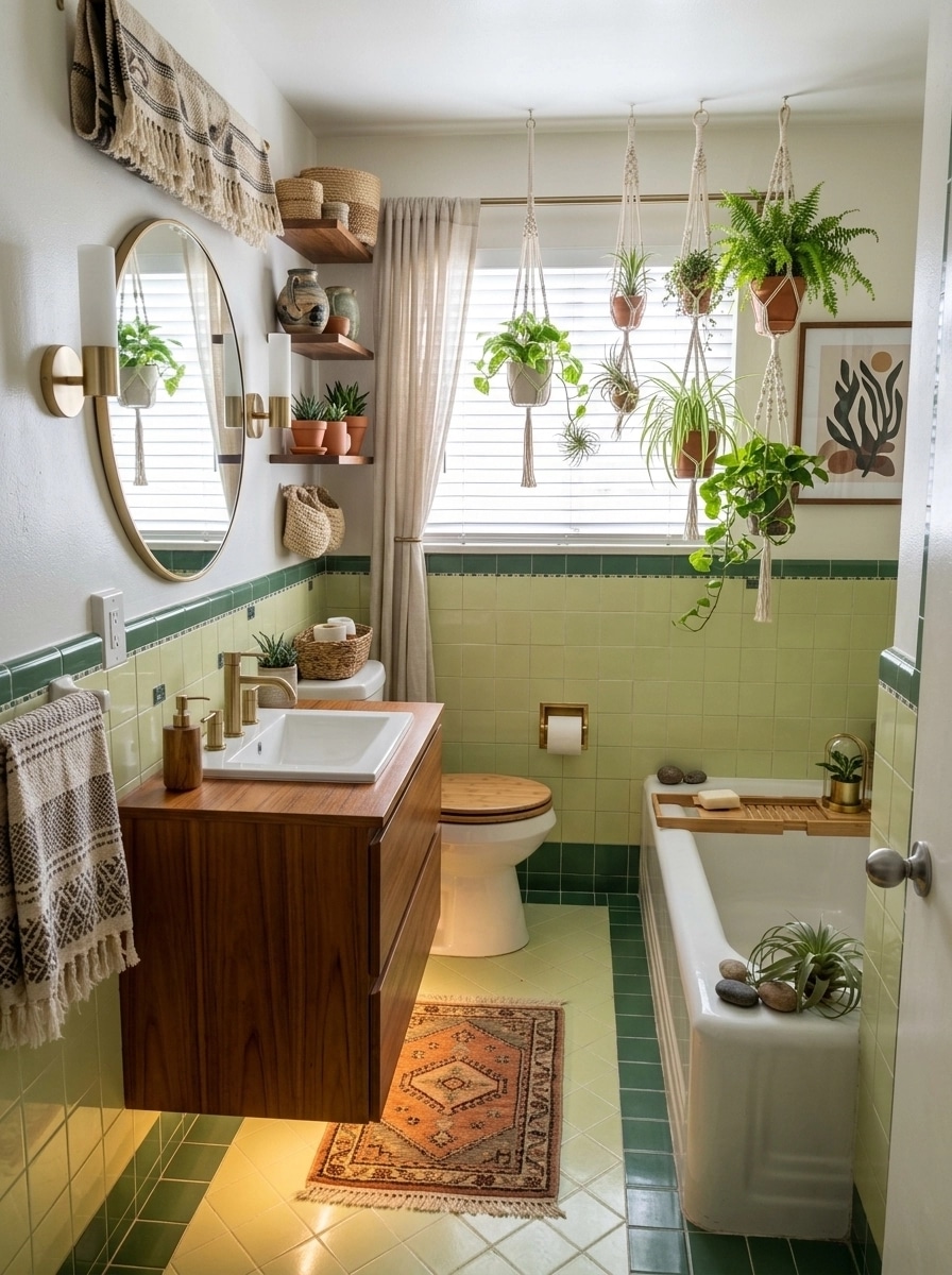 Bathroom interior in Bohemian style — photo by GenRoom AI