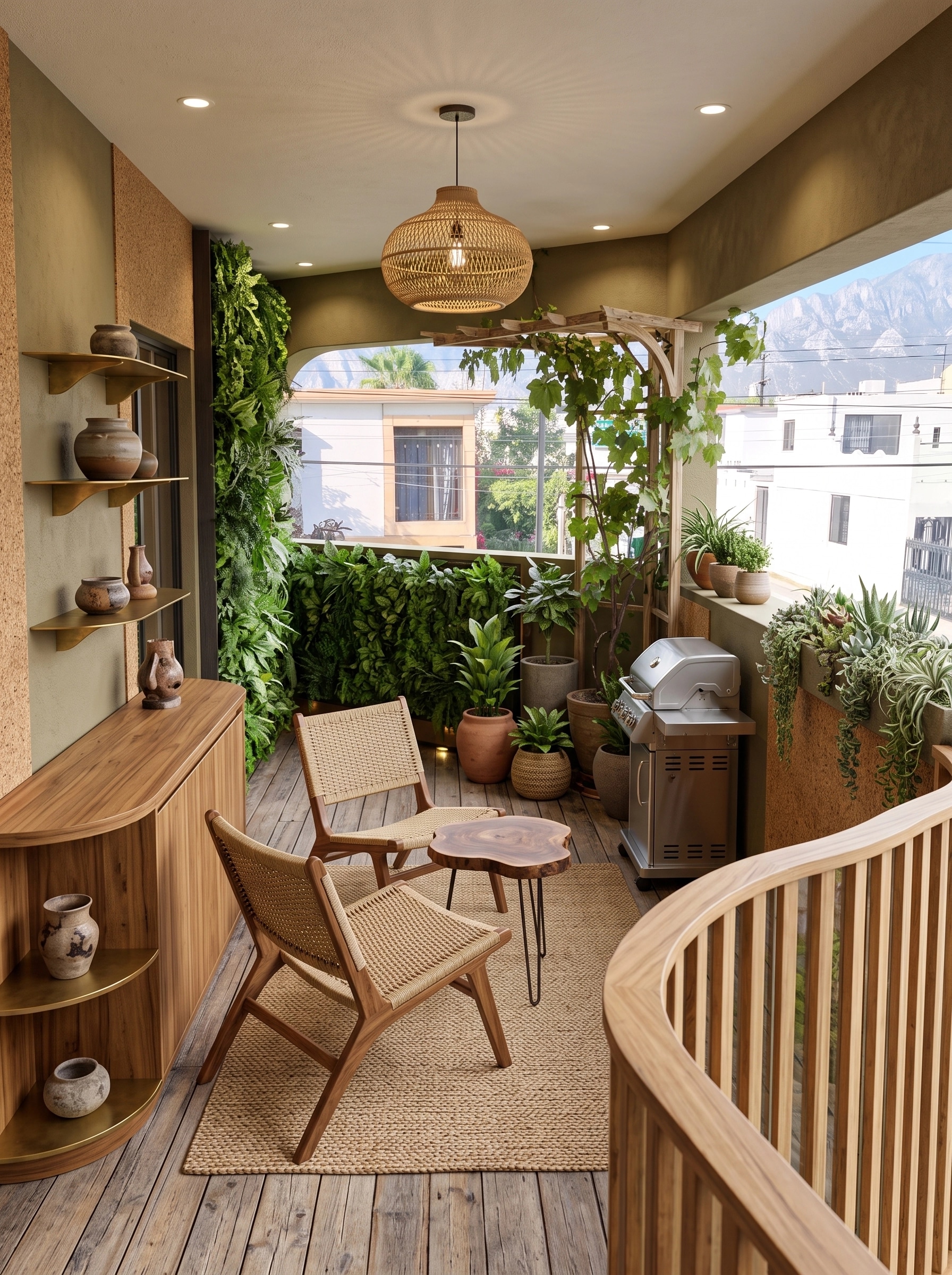 İç mekân tasarımı Biophilic stili — balcony GenRoom AI