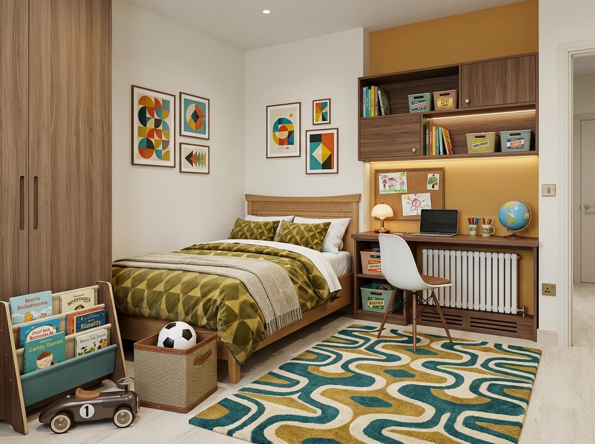 Mid-Century Modern Kids Room design — interior photo by GenRoom AI