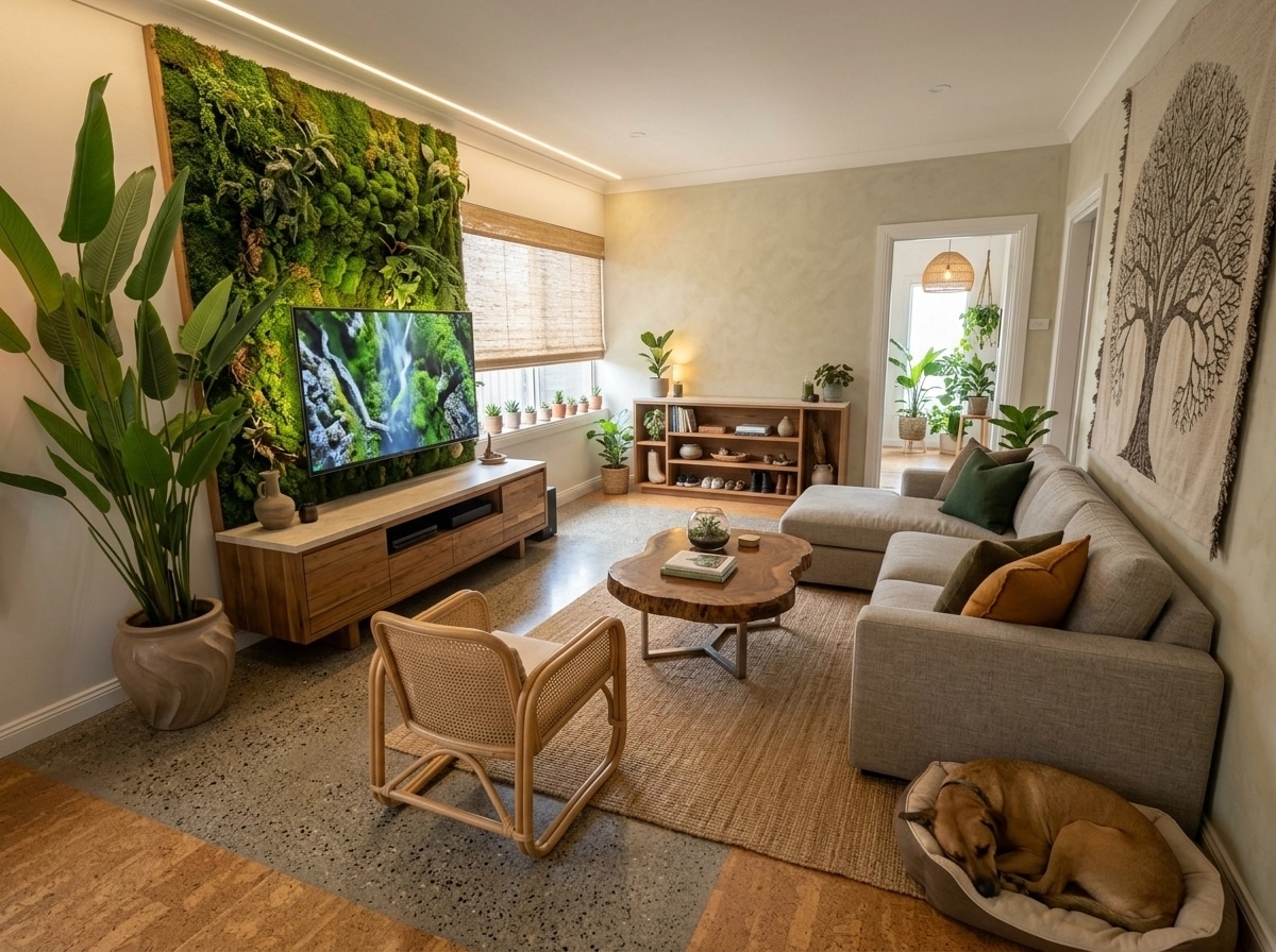 Biophilic Living Room design — interior photo by GenRoom AI