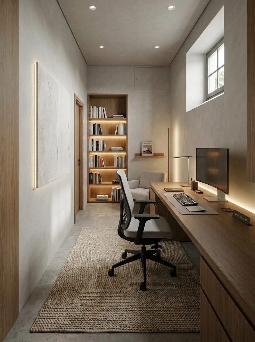 Office interior in Minimalism style — photo by GenRoom AI