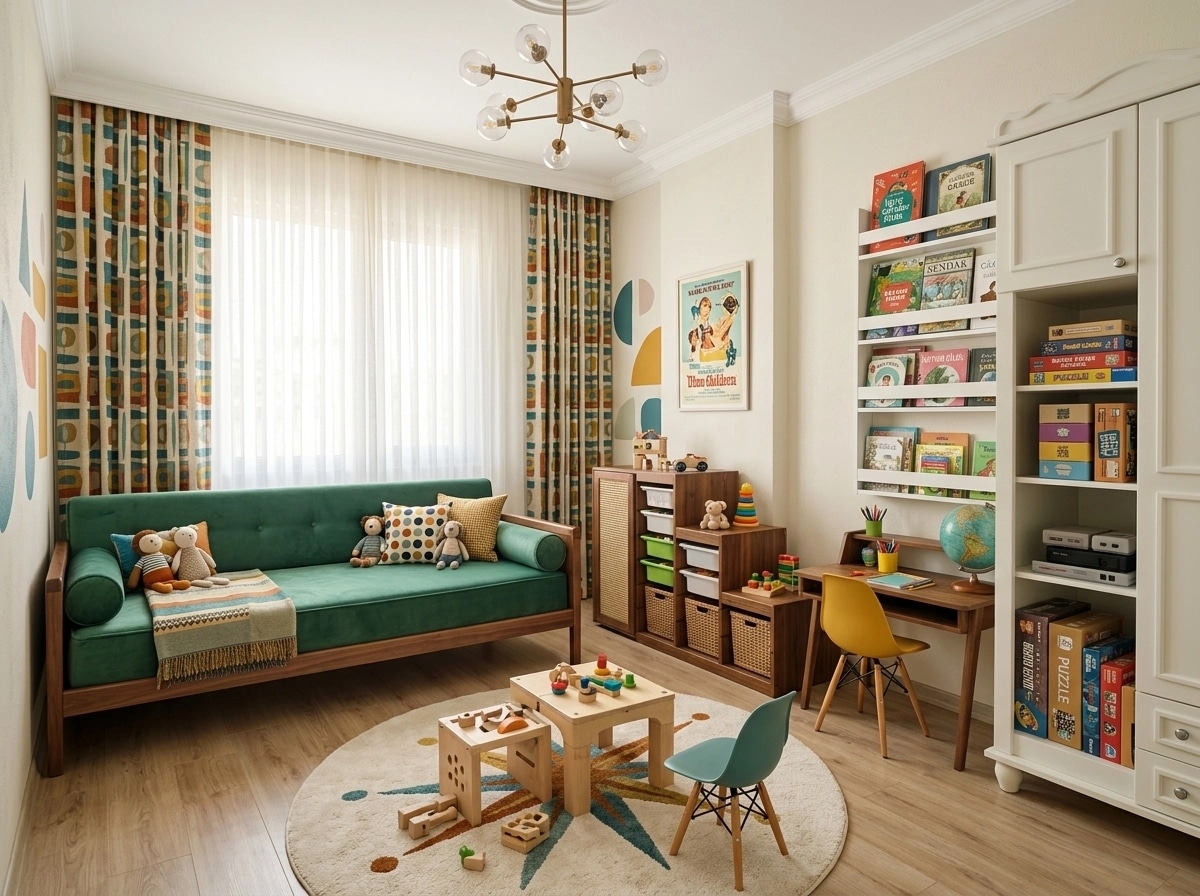 Mid-Century Modern Kids Room design — interior photo by GenRoom AI