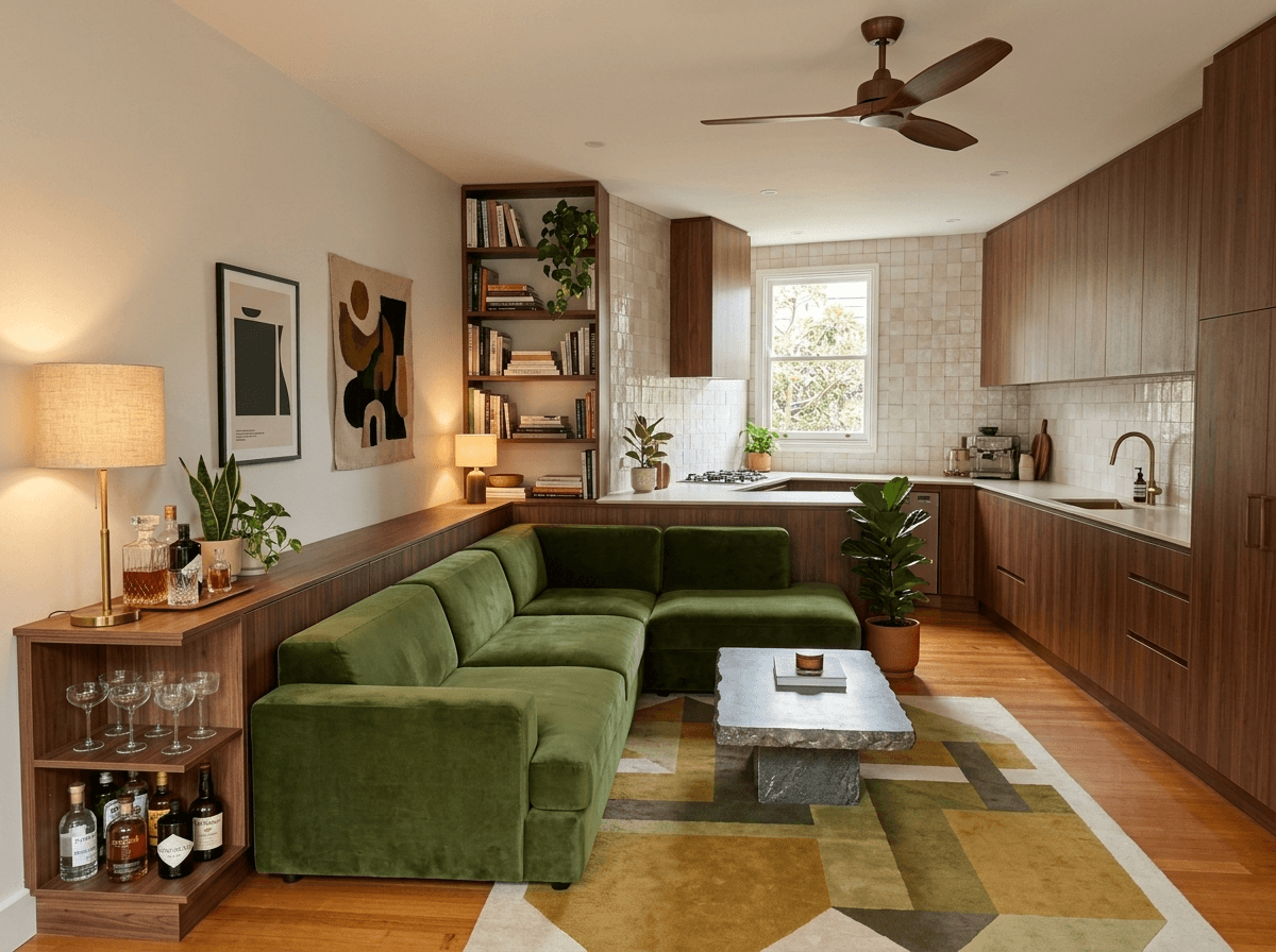 Kitchen interior in Mid-Century Modern style — photo by GenRoom AI