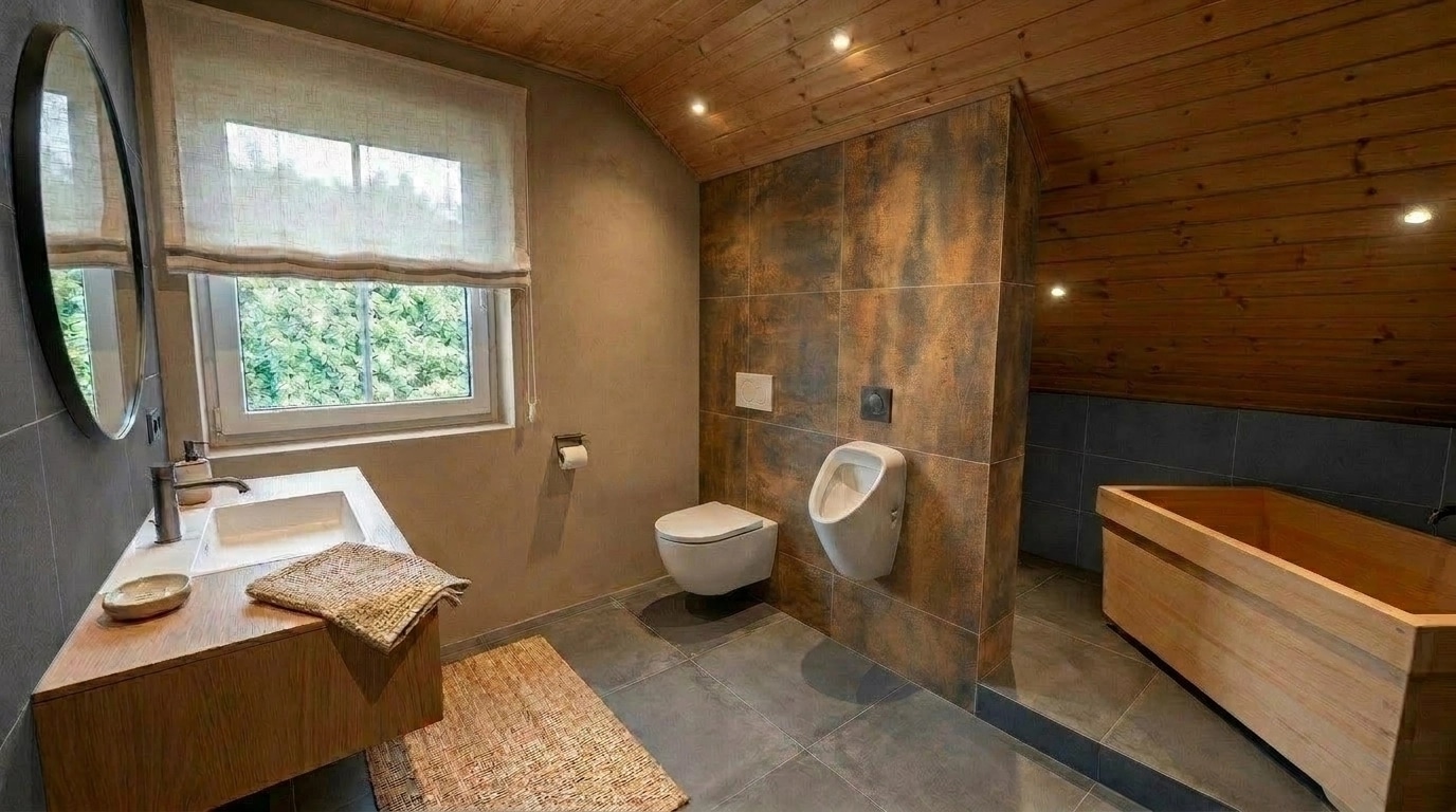 Bathroom interior in Japandi style — photo by GenRoom AI