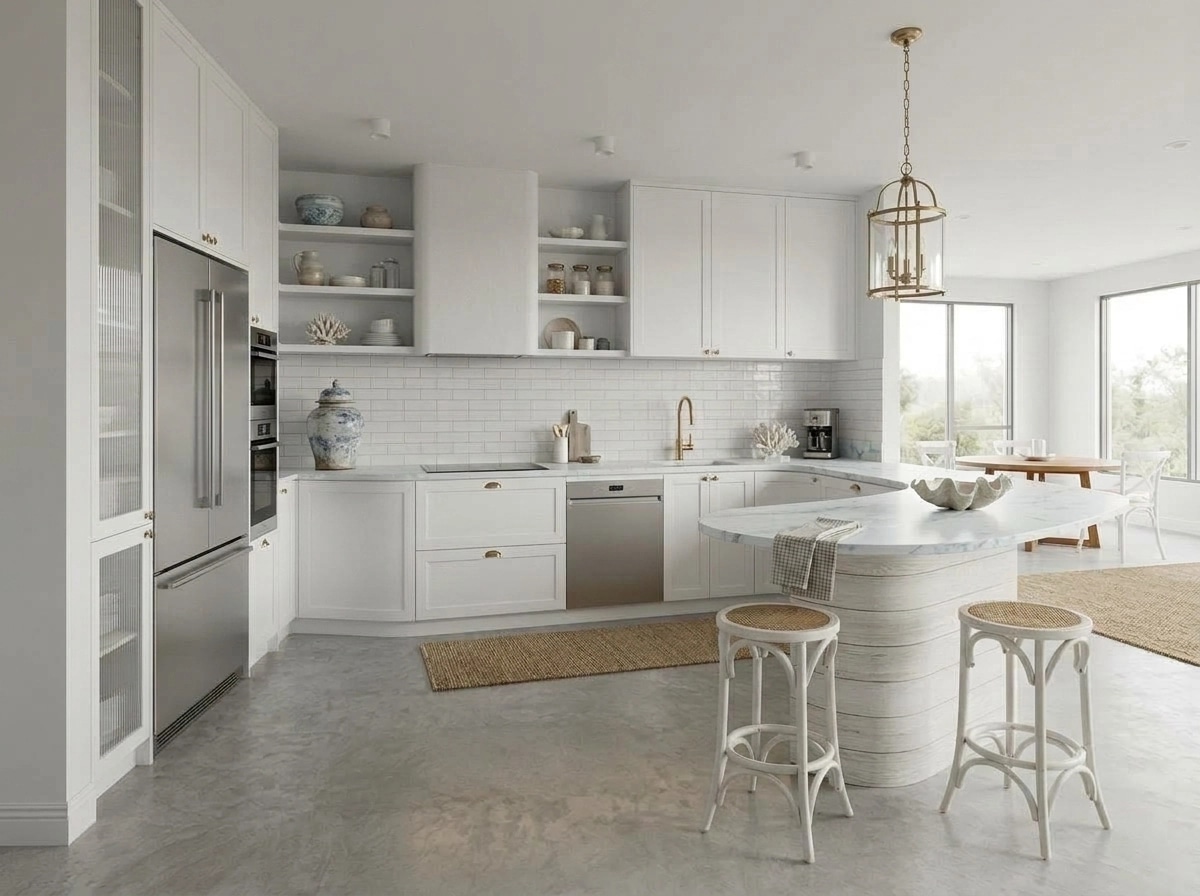 Kitchen interior in Coastal / Hamptons style — photo by GenRoom AI