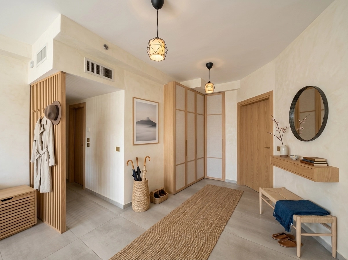 Hallway interior in Japandi style — photo by GenRoom AI