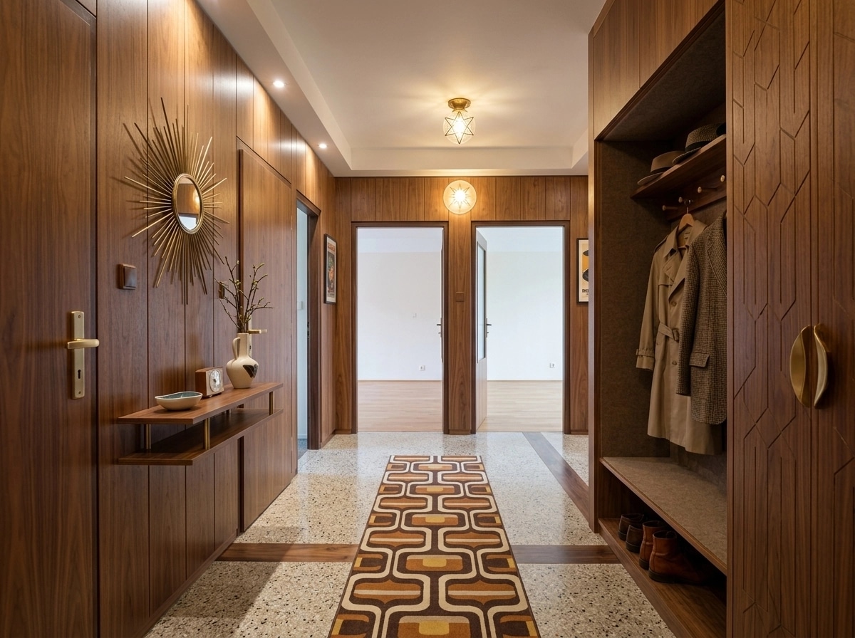 Hallway interior in Mid-Century Modern style — photo by GenRoom AI