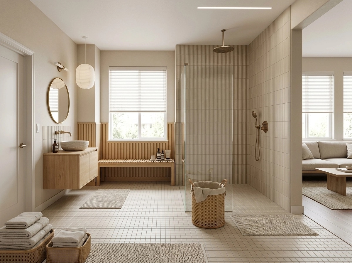 Bathroom interior in Japandi style — photo by GenRoom AI