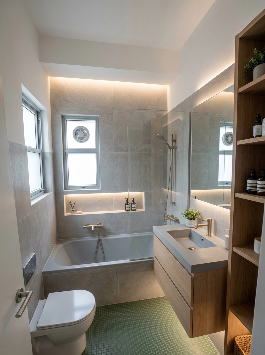 Bathroom interior in Minimalism style — photo by GenRoom AI