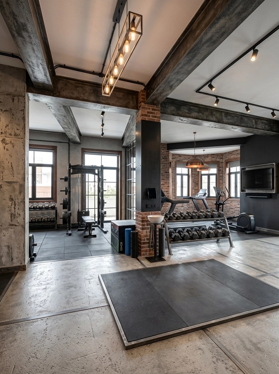 Interior design in Loft / Industrial style — gym by GenRoom AI