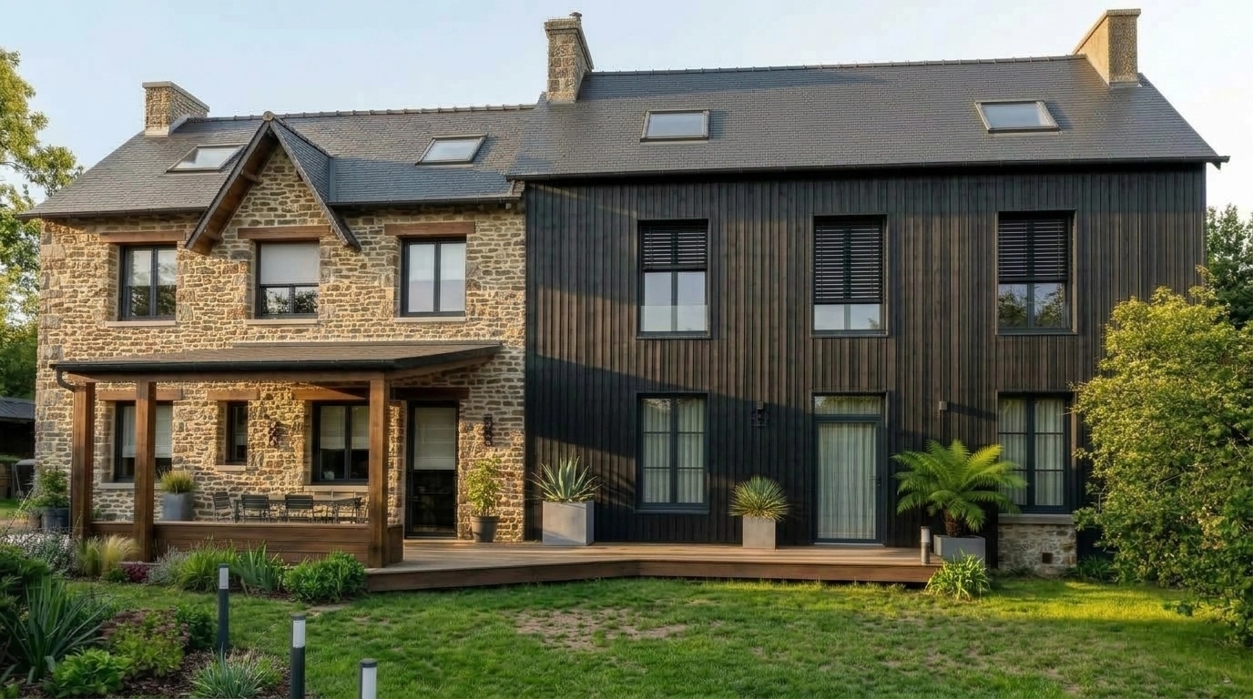 Facade design in Barnhouse Facade style — photo by GenRoom AI