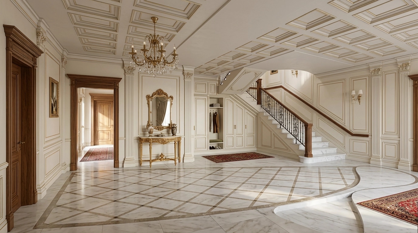 Hallway interior in Neoclassic style — photo by GenRoom AI