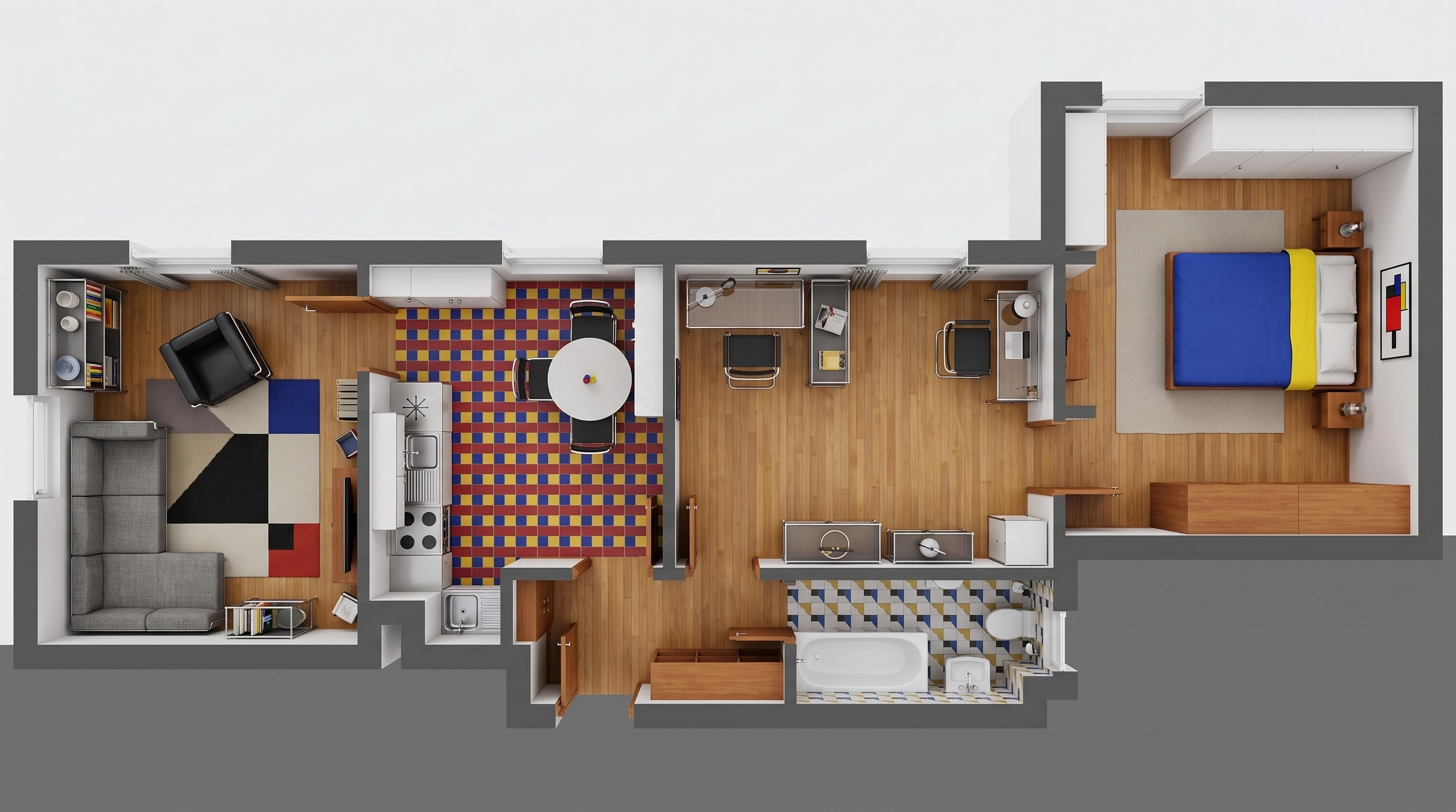 Design d'intérieur en style Bauhaus — Salon par GenRoom AI