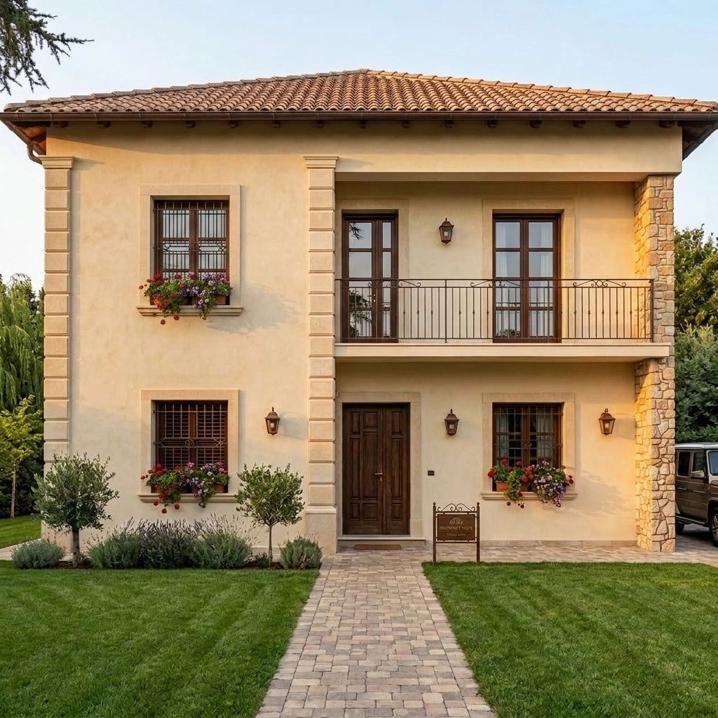 Facade design in Mediterranean Facade style — photo by GenRoom AI