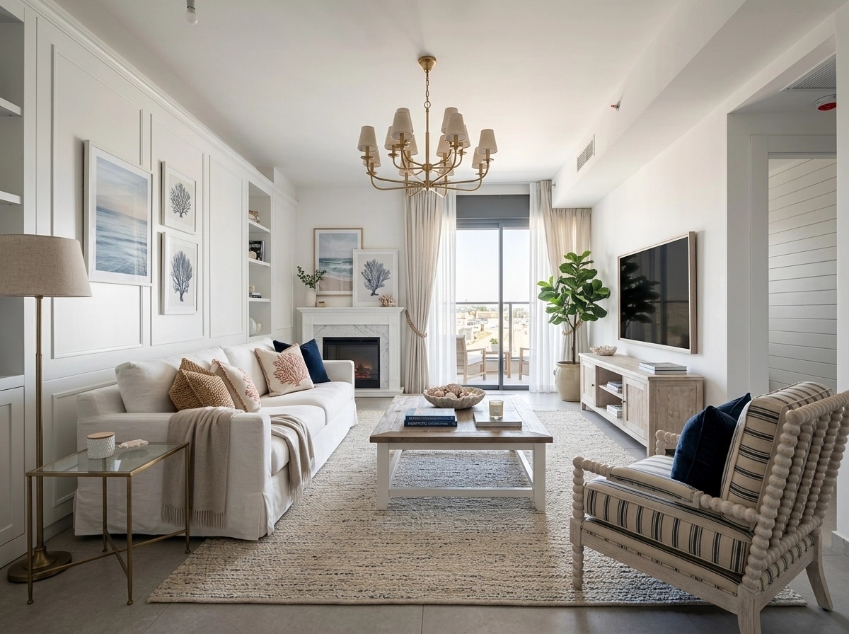 Interior design in Coastal / Hamptons style — Living Room by GenRoom AI