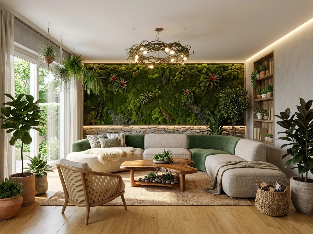 Design d'intérieur en style Biophilic — Salon par GenRoom AI