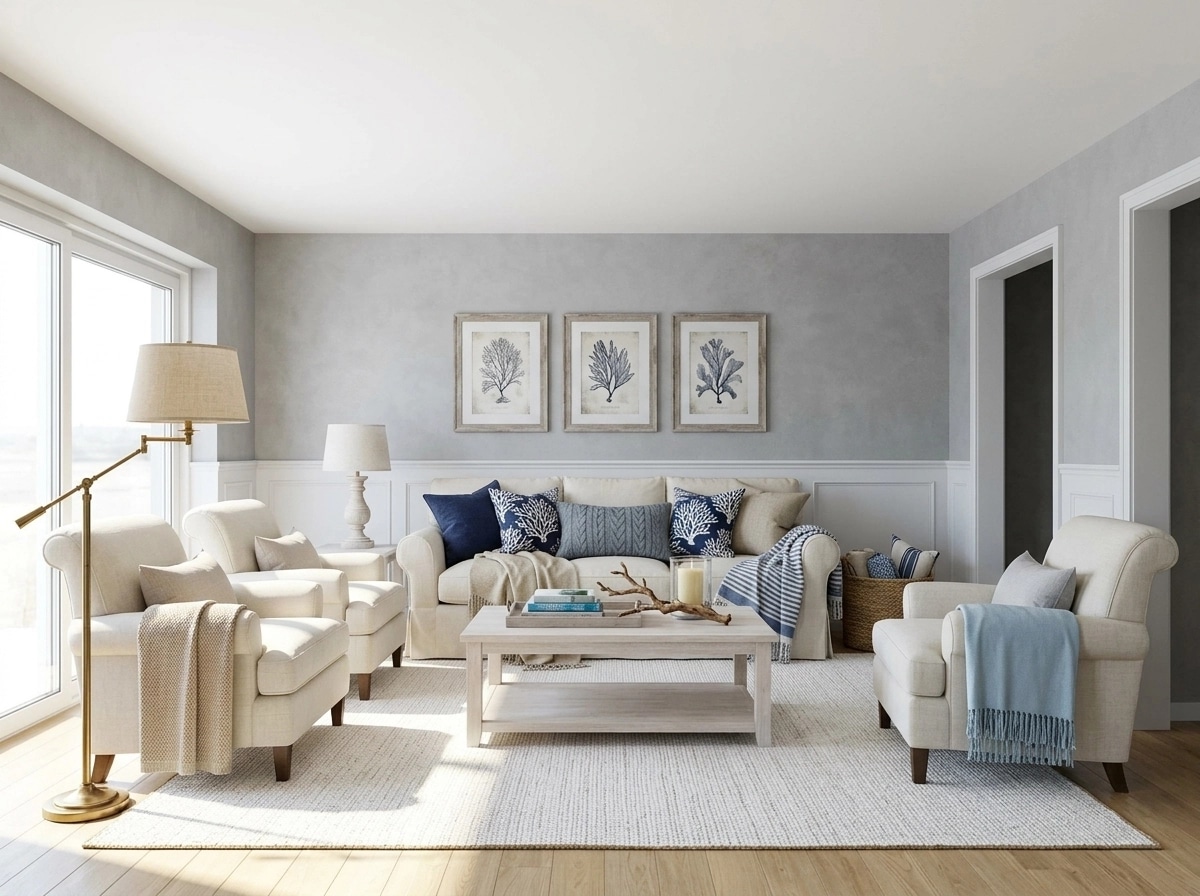 Interior design in Coastal / Hamptons style — Living Room by GenRoom AI