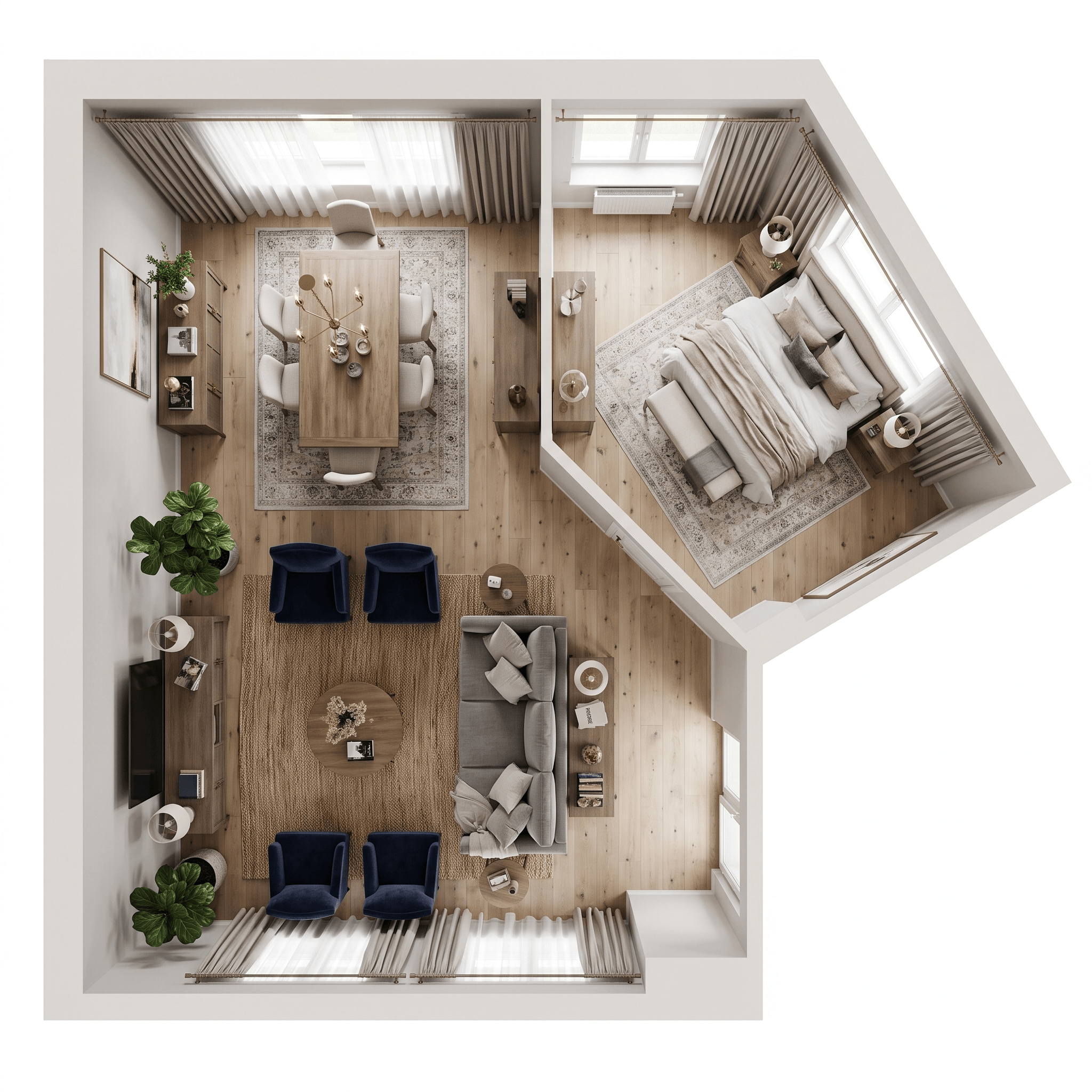 Innenraumdesign im Transitional-Stil — Wohnzimmer von GenRoom AI