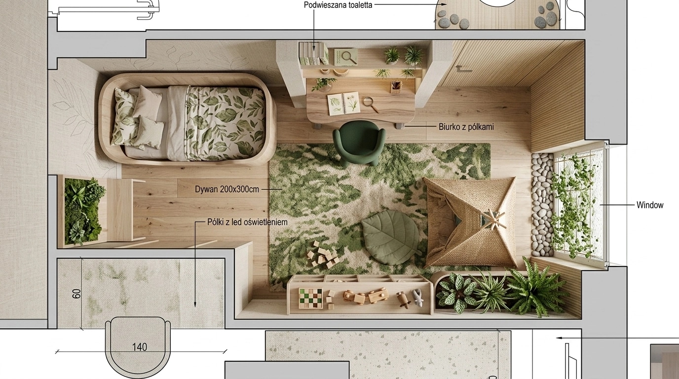 Biophilic Kids Room design — interior photo by GenRoom AI