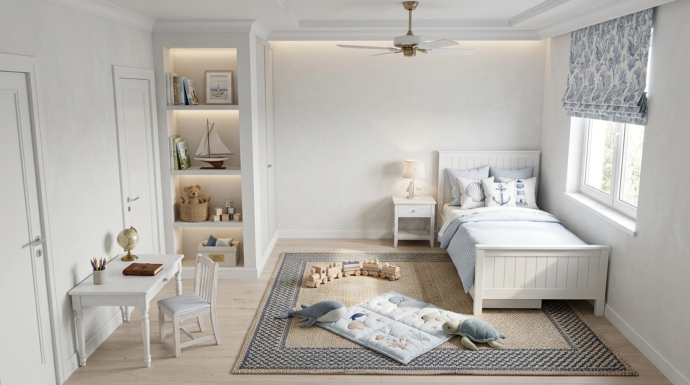 Interior design in Coastal / Hamptons style — Kids Room by GenRoom AI