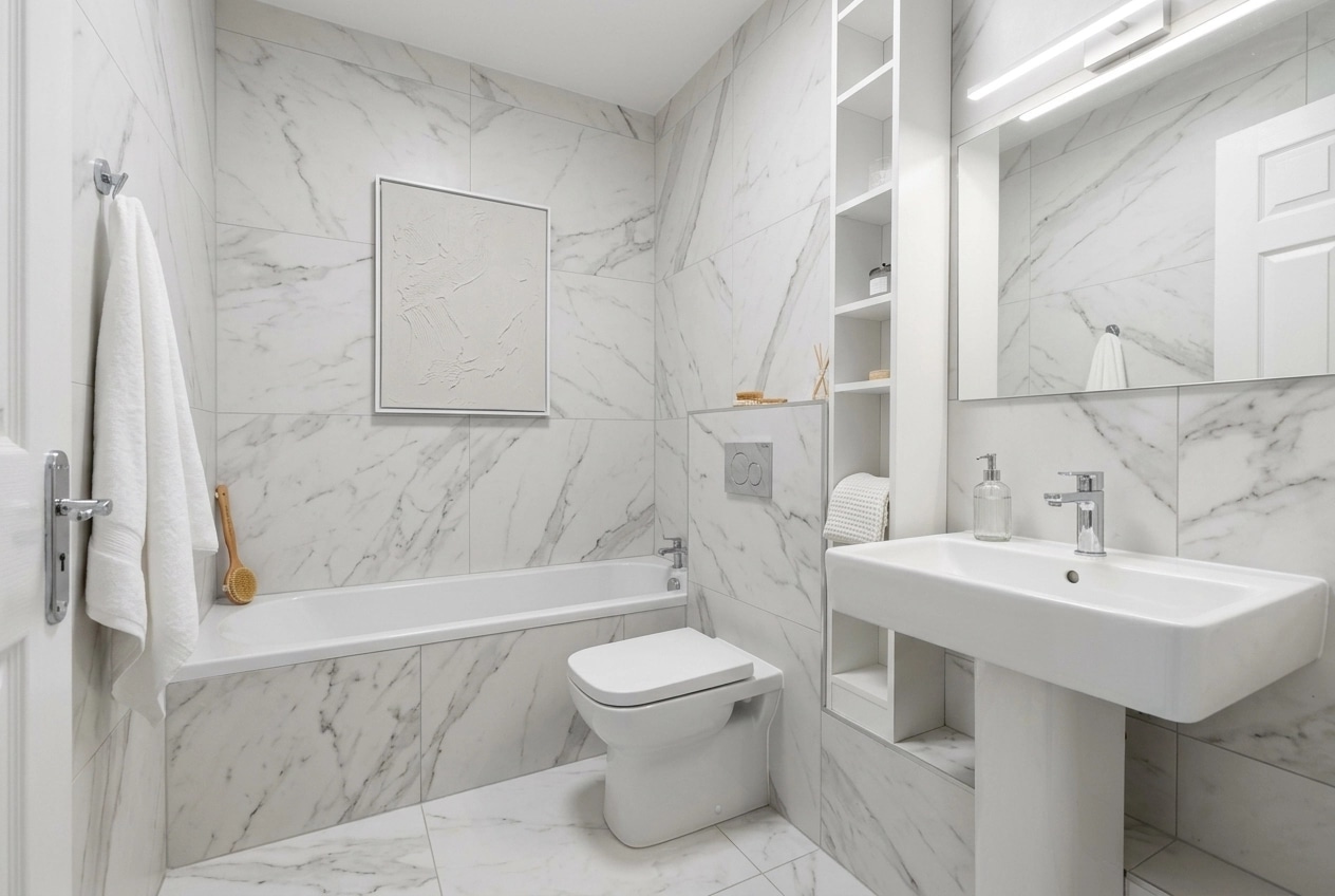 Bathroom interior in Minimalism style — photo by GenRoom AI