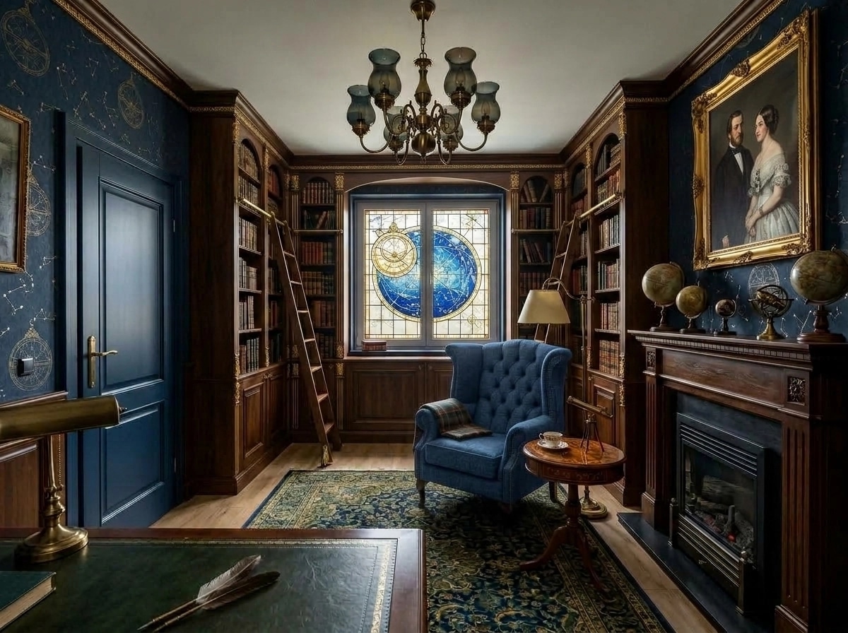 Interior design in British style — library by GenRoom AI