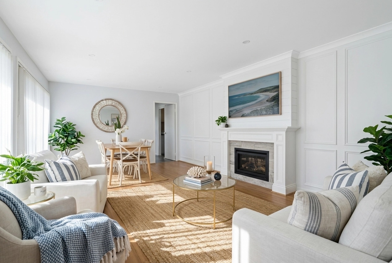 Interior design in Coastal / Hamptons style — Living Room by GenRoom AI