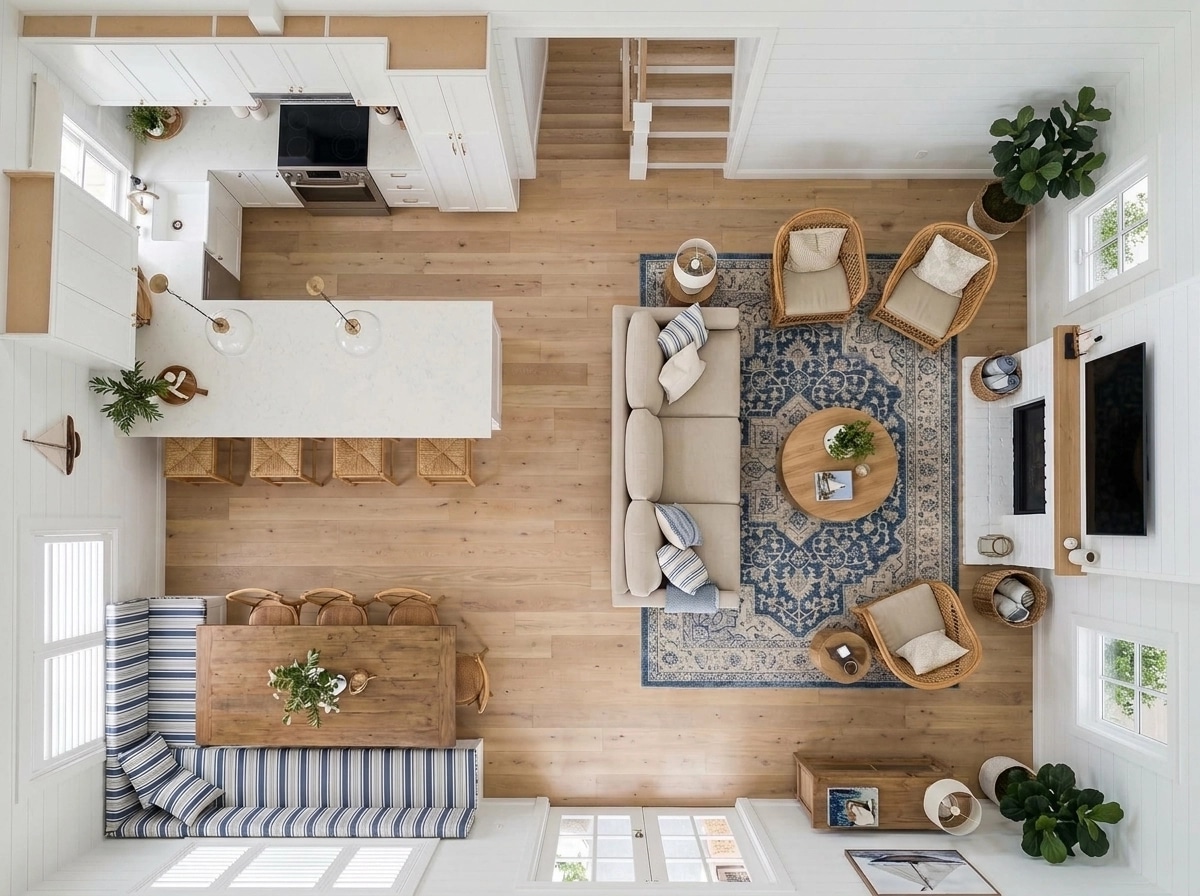 Coastal / Hamptons Living Room design — interior photo by GenRoom AI