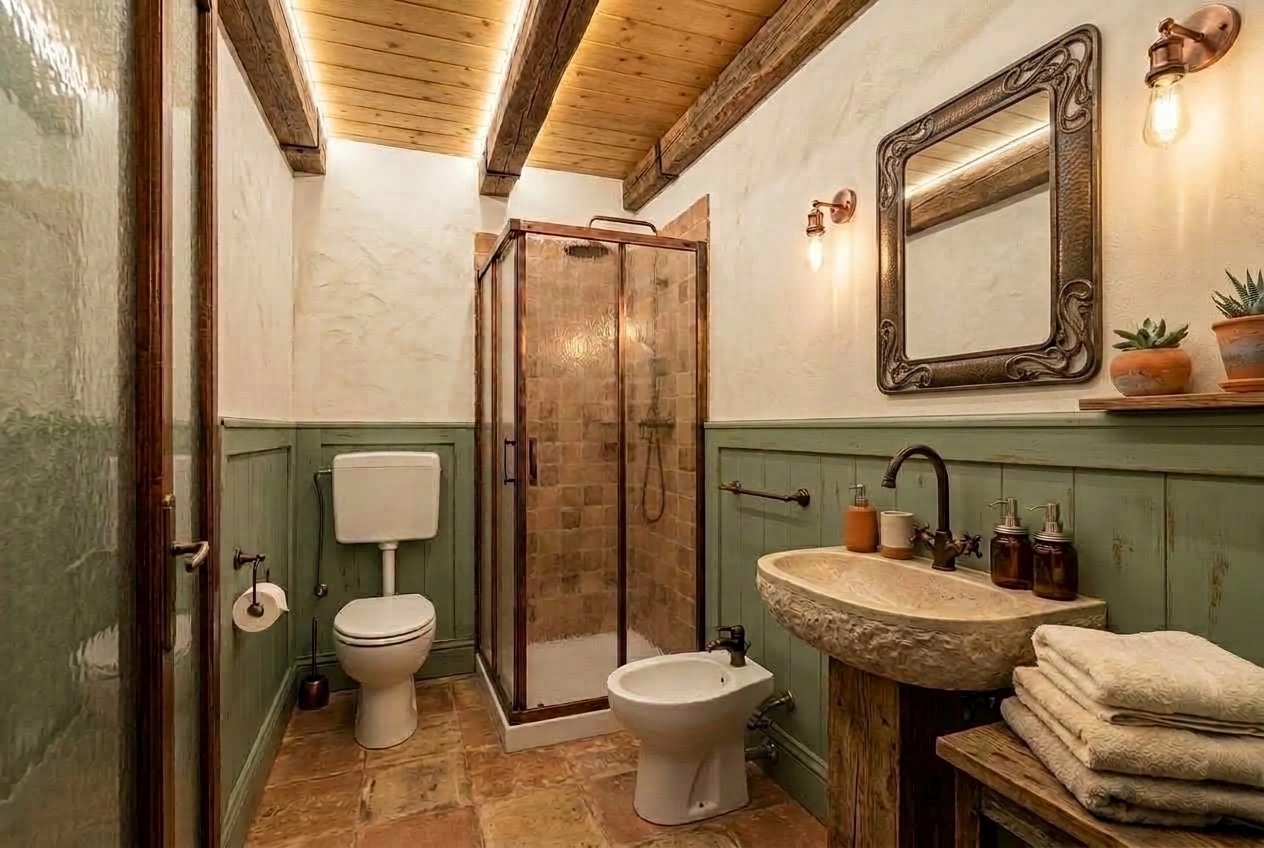 Bathroom interior in Rustic style — photo by GenRoom AI