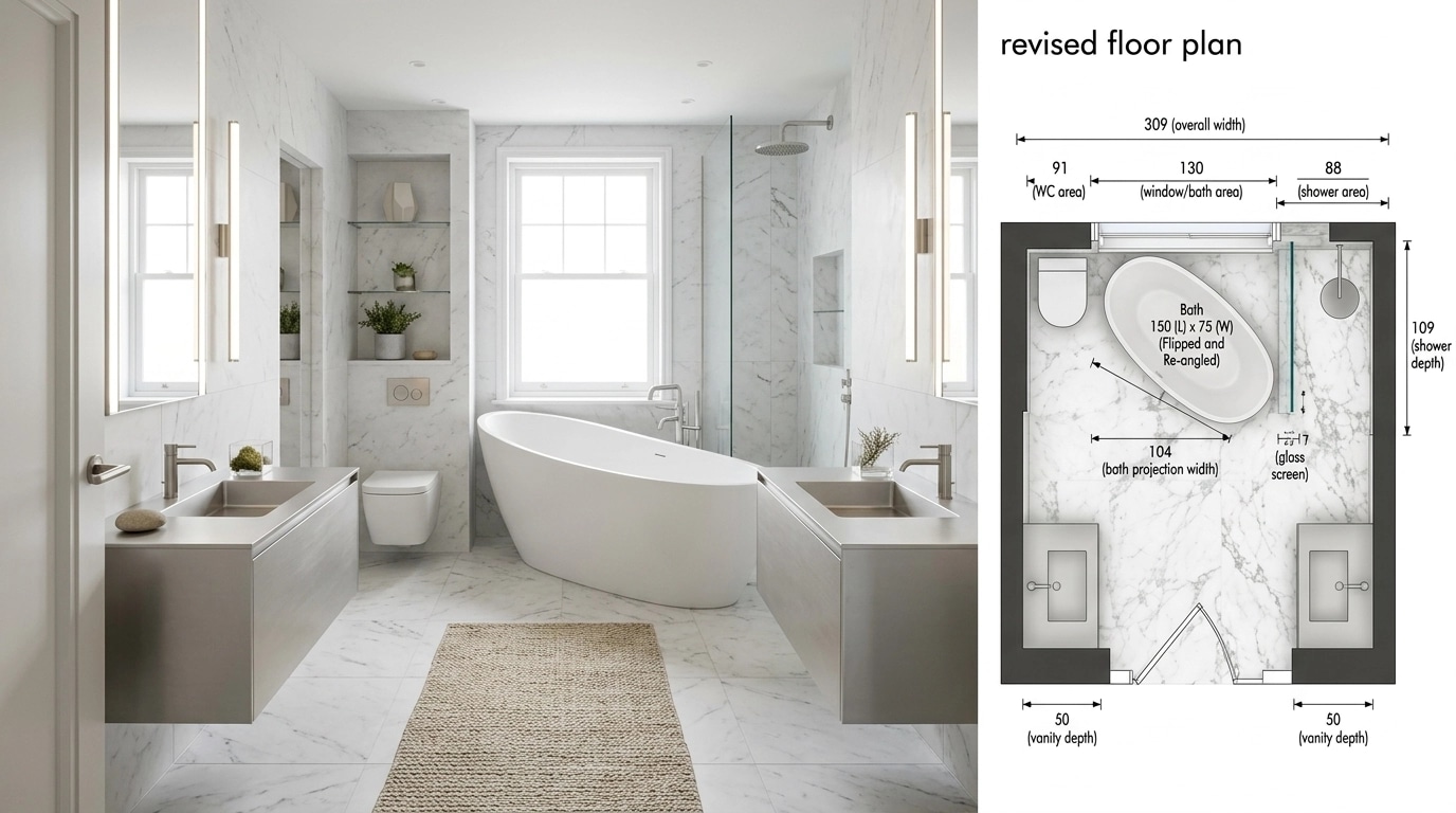 Bathroom interior in Minimalism style — photo by GenRoom AI