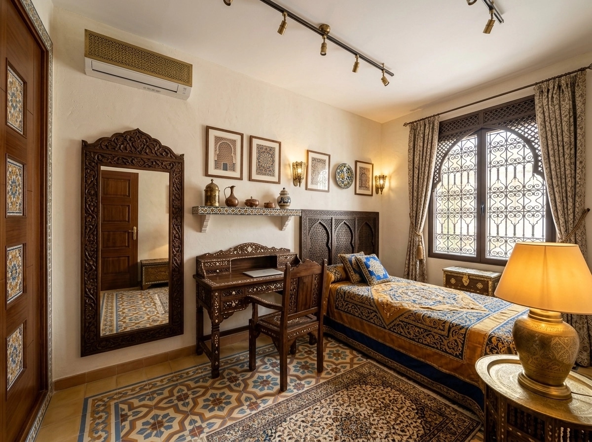 Bedroom interior in Andalusian style — photo by GenRoom AI